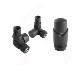 Кран радиаторный осевой Ferro 16*2 Black + термоголовка