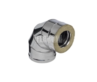 Угол дымоходный 90° утеплённый FERRUM d.115-200 мм (inox 430/0,8 мм)