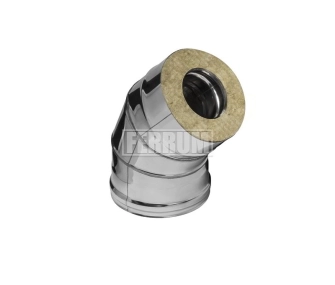 Угол дымоходный 45° утеплённый FERRUM d.150-210 мм (inox 430/0,5 мм)