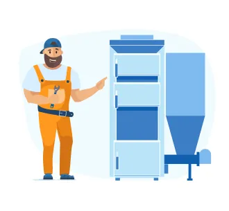 Instalarea standard cazanului pe combustibil solid de 21-25 kW cu încărcare automata (cu buncăr)