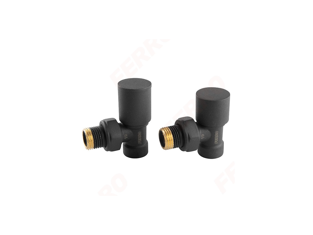 Кран радиаторный угловой Ferro set 1/2 tur+retur Black