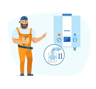 Instalarea standard a unui cazan pe gaz cu doua contururi 33-50 kW