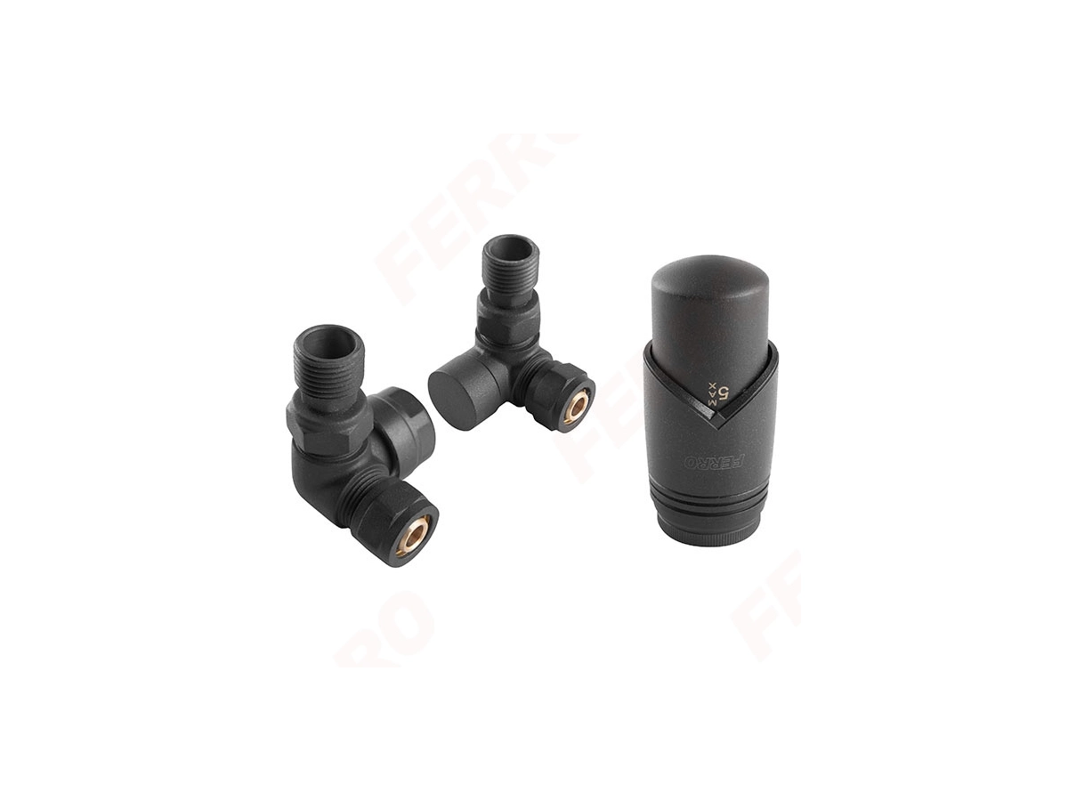 Кран радиаторный осевой Ferro 16*2 Black + термоголовка