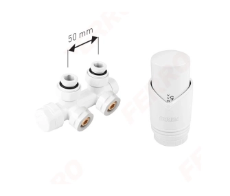 Кран радиаторный двойной Ferro 16*2 White + термоголовка