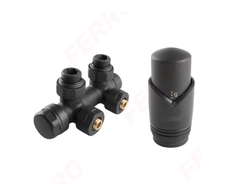Кран радиаторный двойной Ferro 16*2 Black + термоголовка