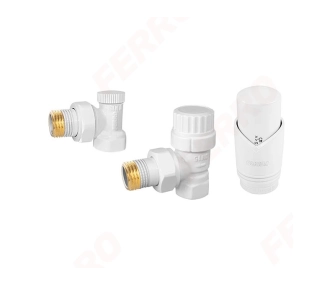 Кран радиаторный угловой Ferro set 1/2 White + термоголовка