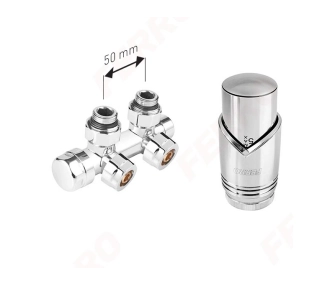 Кран радиаторный двойной Ferro 16*2 Chrome + термоголовка