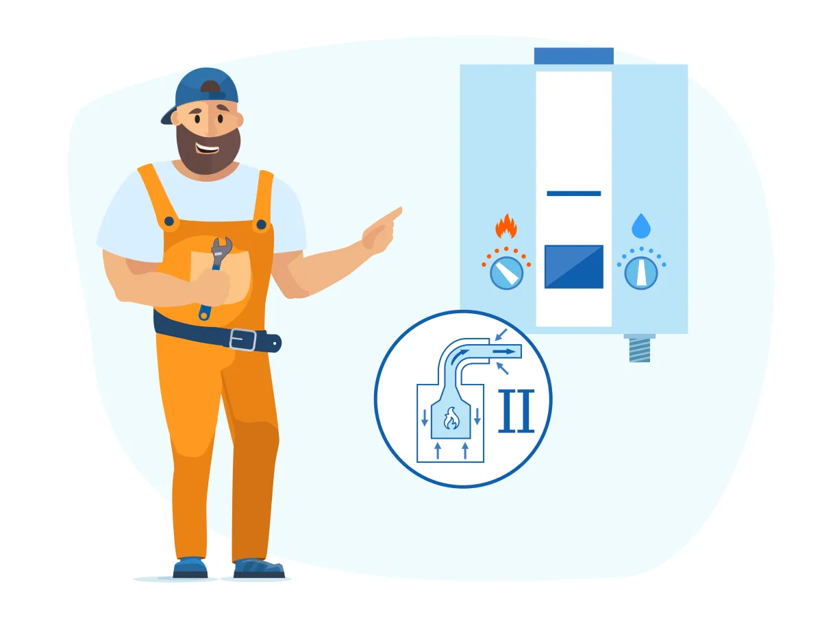 Instalarea standard a unui cazan pe gaz cu doua contururi 20-32 kW