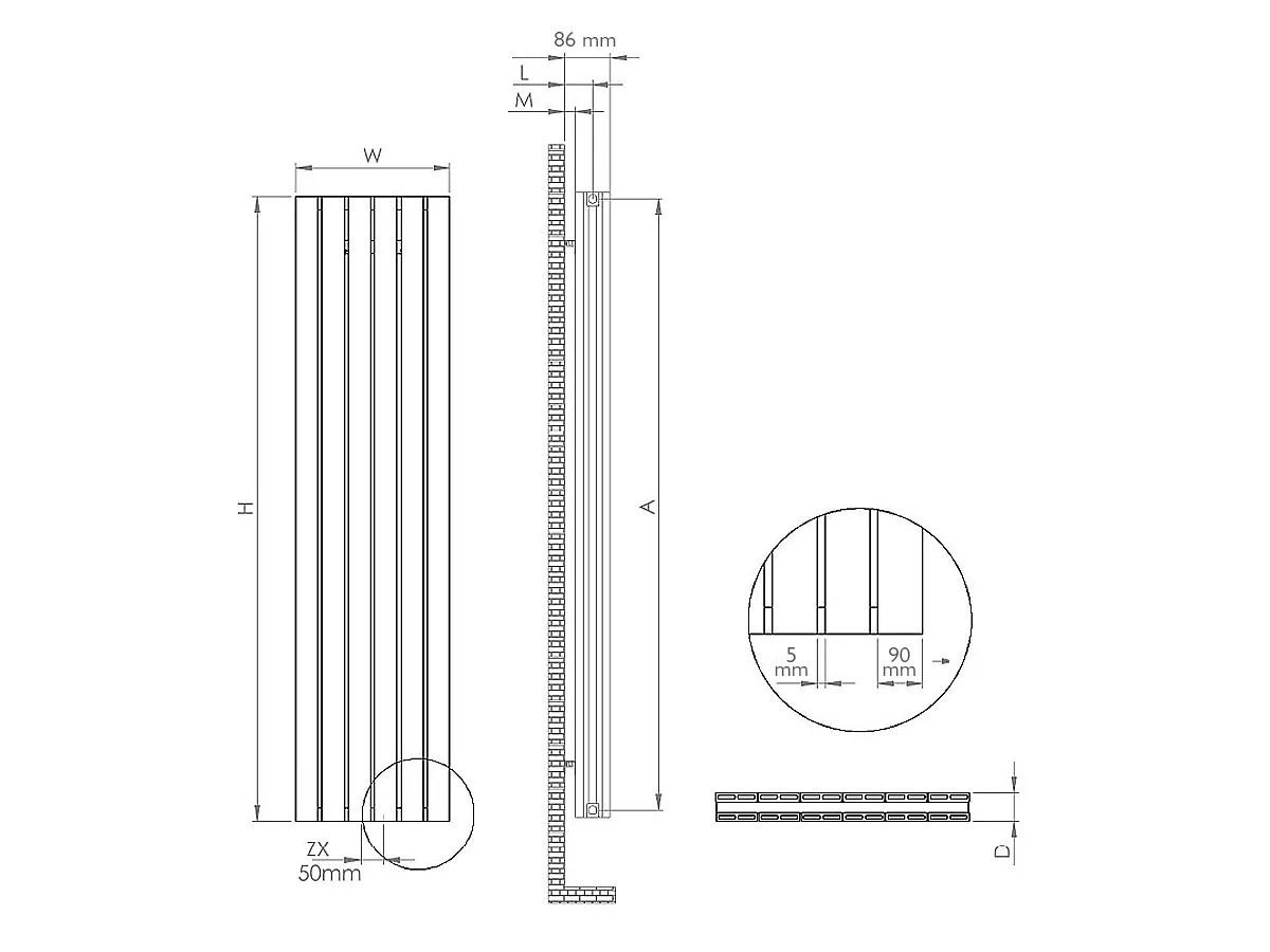 Calorifer decorativ LOJIMAX, colectia  KALSEDON DOUBLE высота 300 mm. ширина 280 mm. Antracit mat