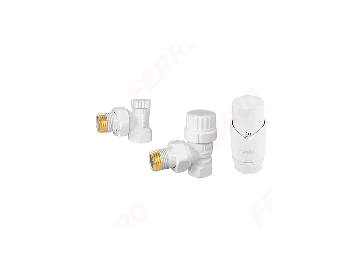 Кран радиаторный угловой Ferro set 1/2 White + термоголовка