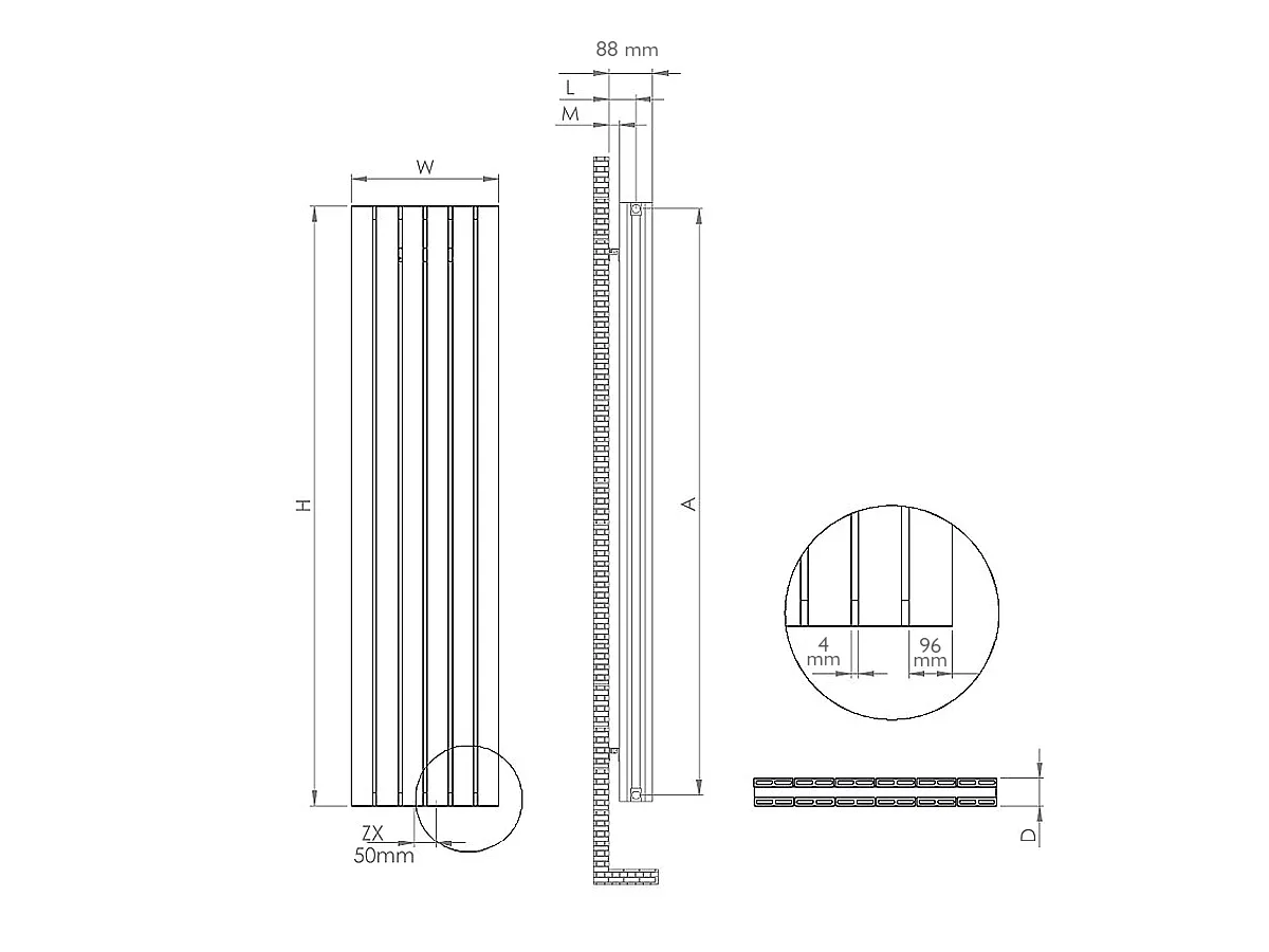 Calorifer decorativ LOJIMAX, colectia  DIAMOND DOUBLE inaltimea 300 mm. latimea 296 mm. negru mat