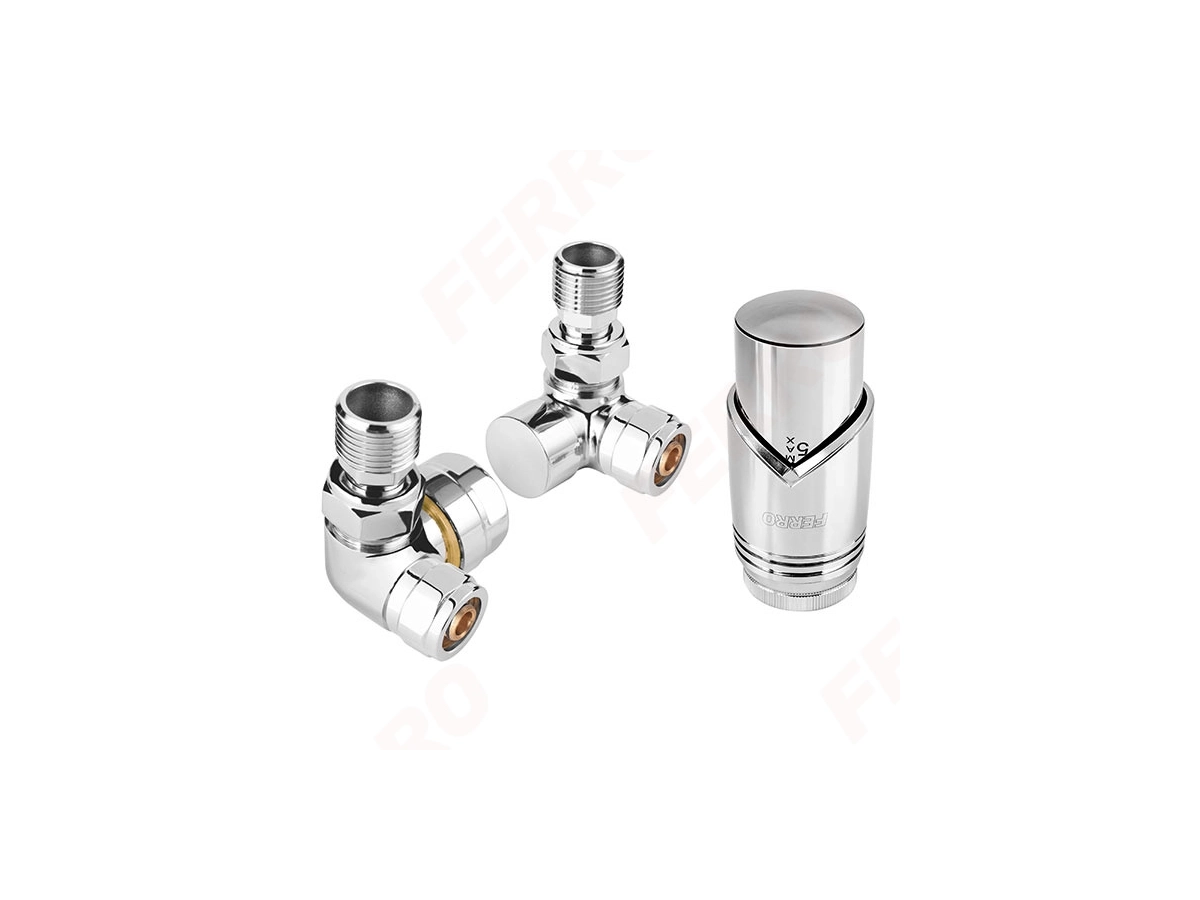 Кран радиаторный осевой Ferro 16*2 Chrome + термоголовка