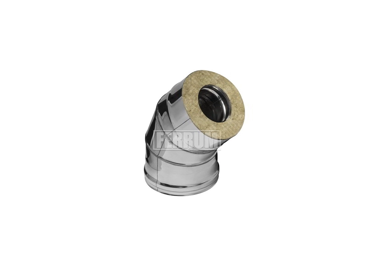 Угол дымоходный 45° утеплённый FERRUM d.150-210 мм (inox 430/0,8 мм)