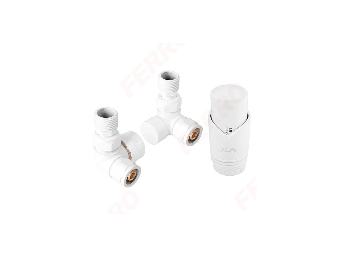Кран радиаторный осевой Ferro 16*2 White + термоголовка