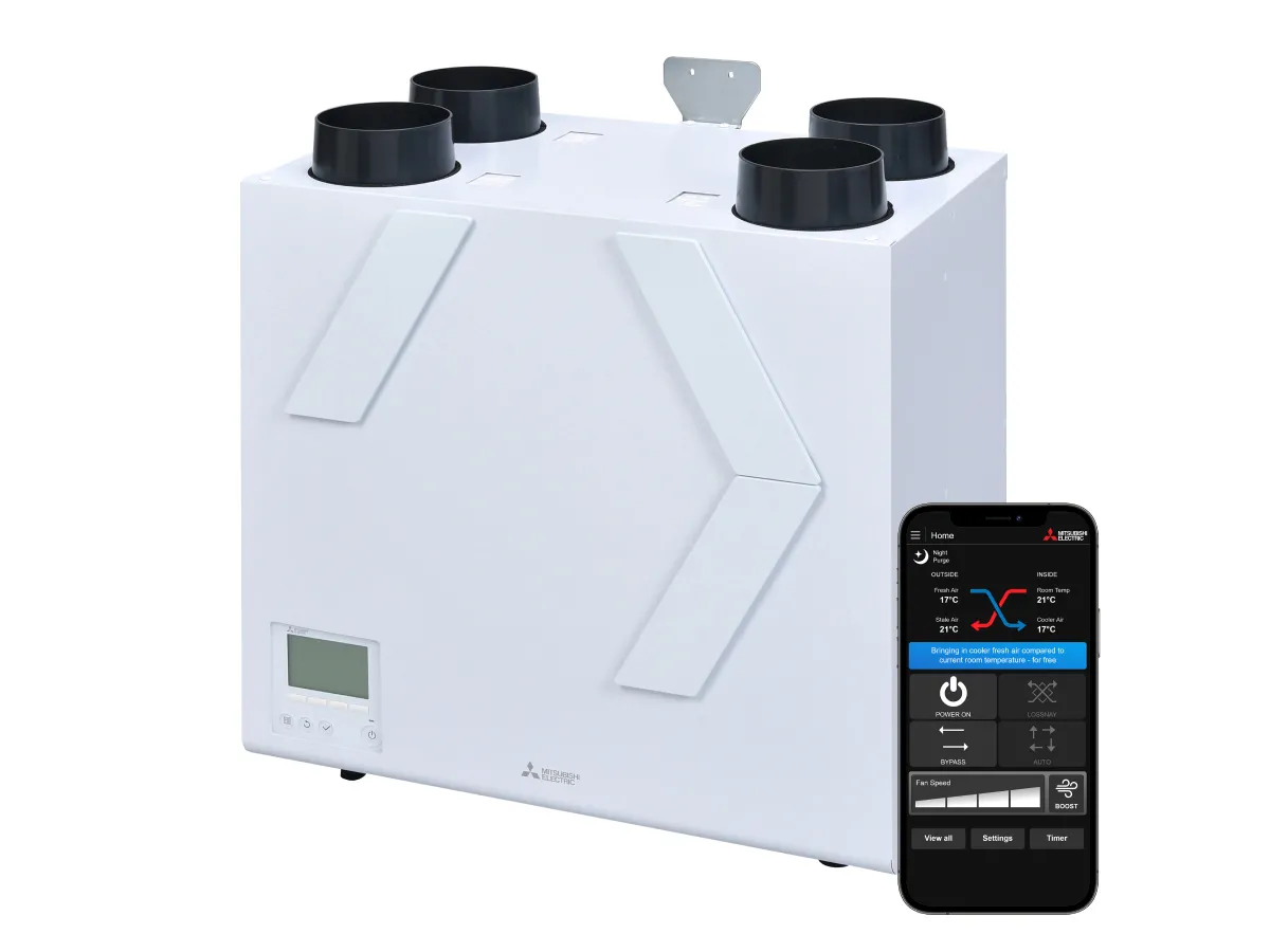 Recuperator de aer cu sistem de ventilație de perete Mitsubishi Electric VL-250CZPVU-L-EG (debit de aer 250 m³/h)